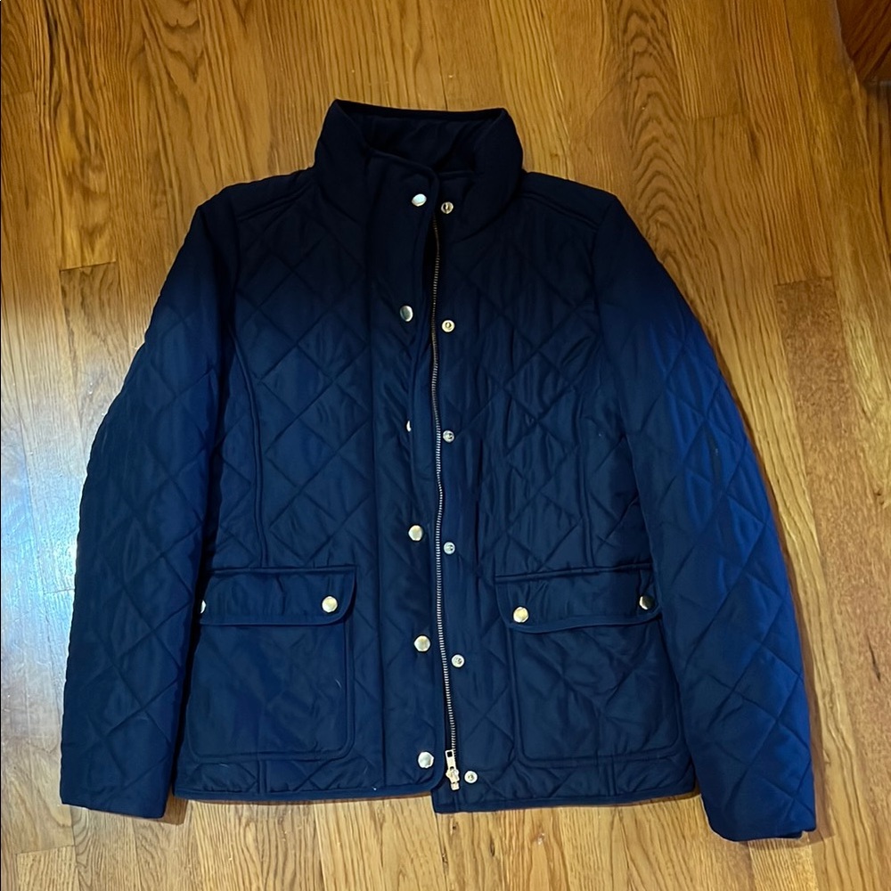 J. Crew Blue Utility Jacket with Quilted Design and High Collar